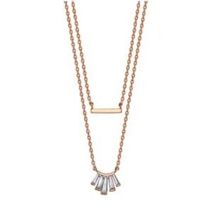 NWT Unwritten Rose Gold Flash Plated CZ Bar Layered Pendant Necklace Rose Gold